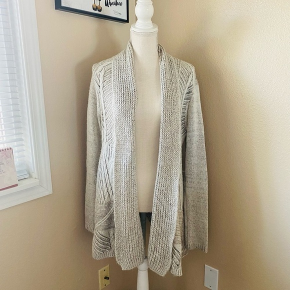 Vintage America oatmeal cable knit open front cardigan, Sz. L